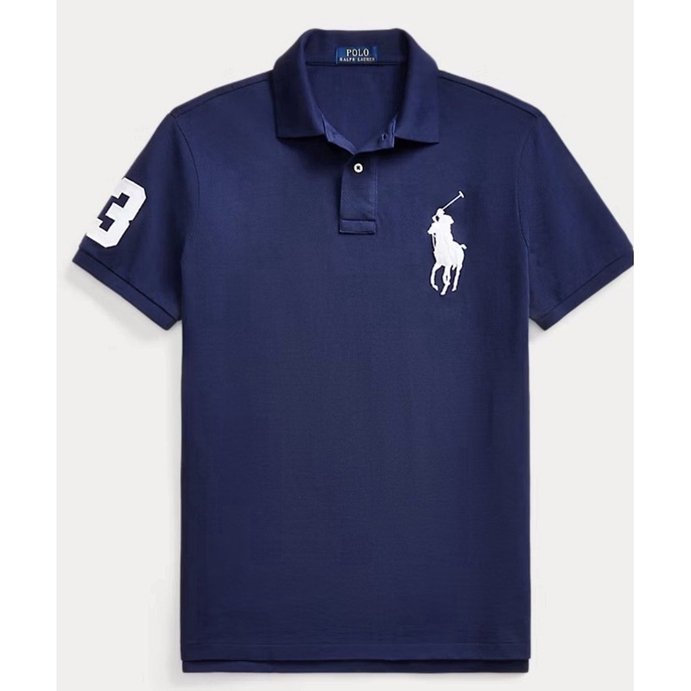 POLO RALPH LAUREN CUSTOM-FIT BIG WHITE PONY POLO 3 SHIRT NAVY BLUE MENS SIZE XLT